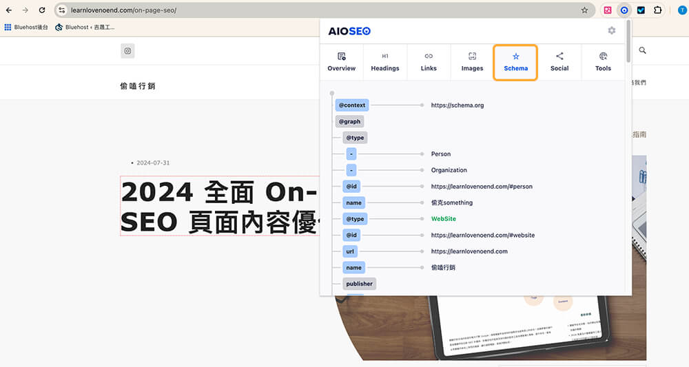 AIOSEO 外掛檢測 schema