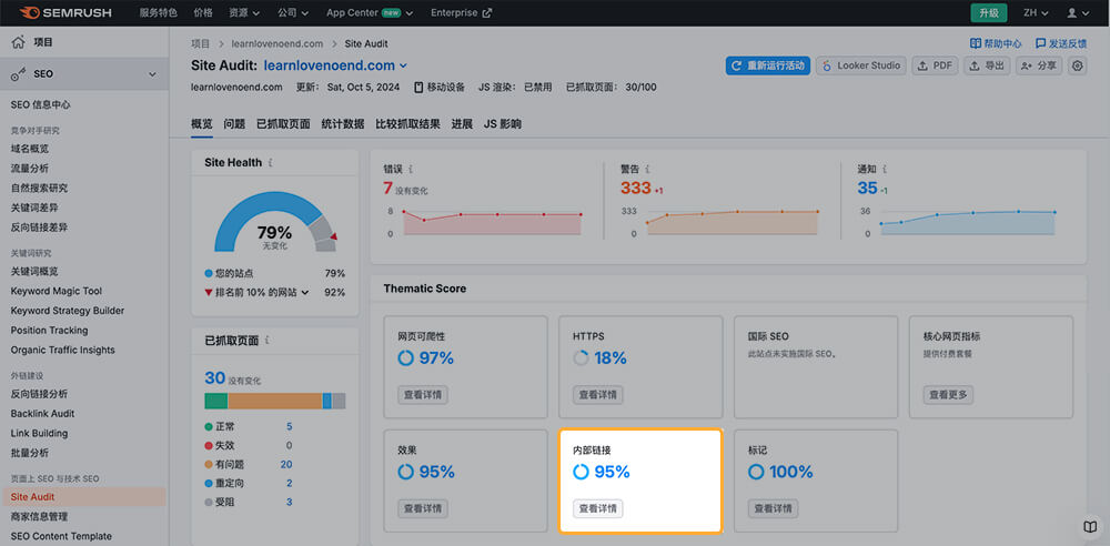 Semrush 內部連結檢測