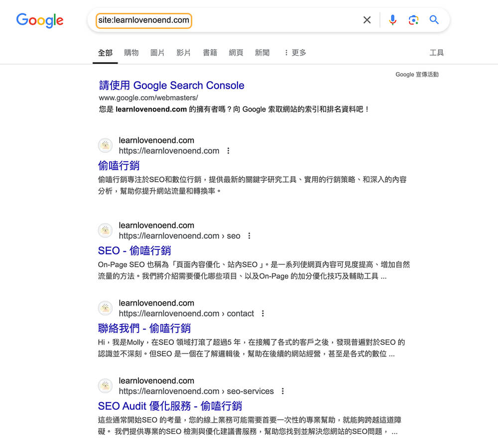site search 的結果